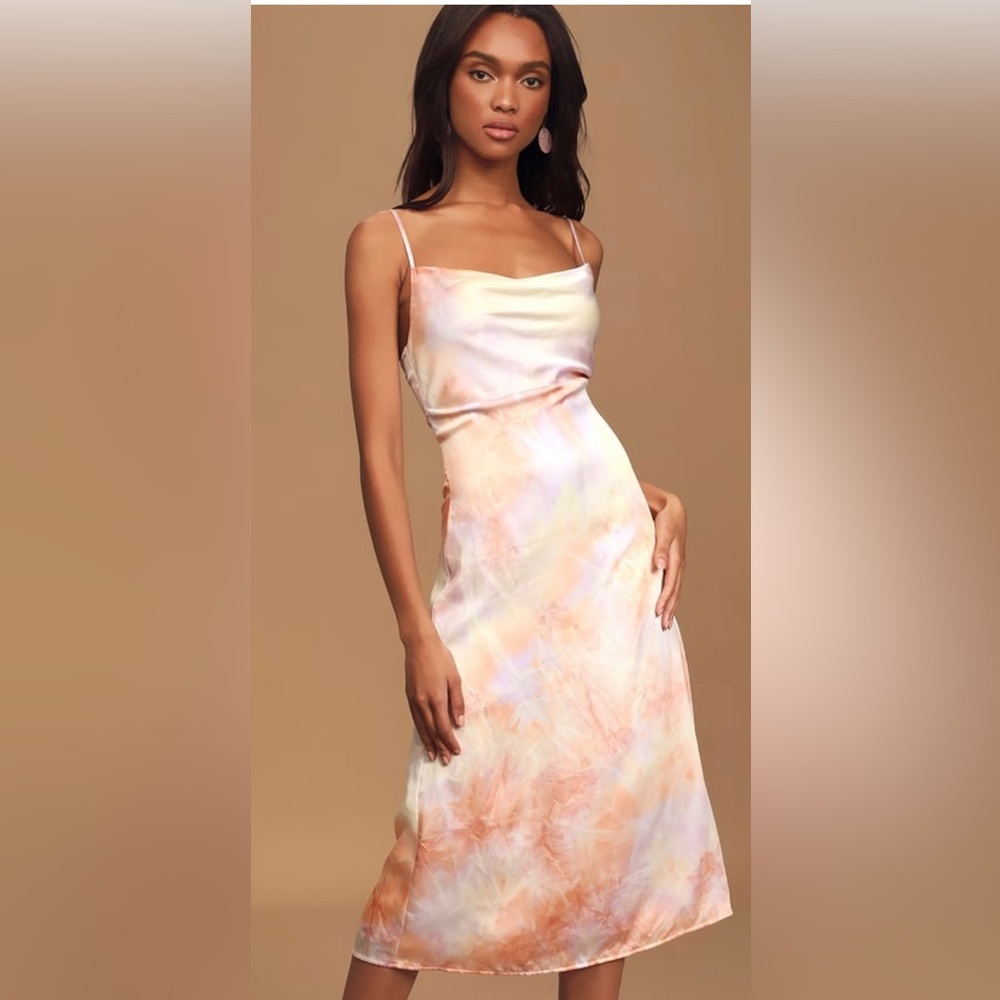 Tranquil State Purple Multi Tie-Dye Satin Midi Slip Dress